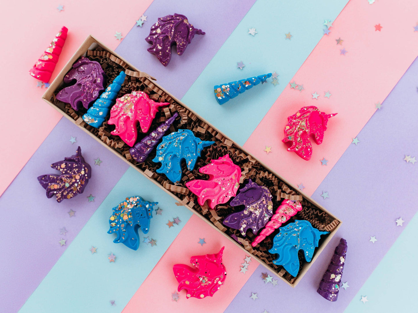 Unicorn shaped crayons for kids coloring activity