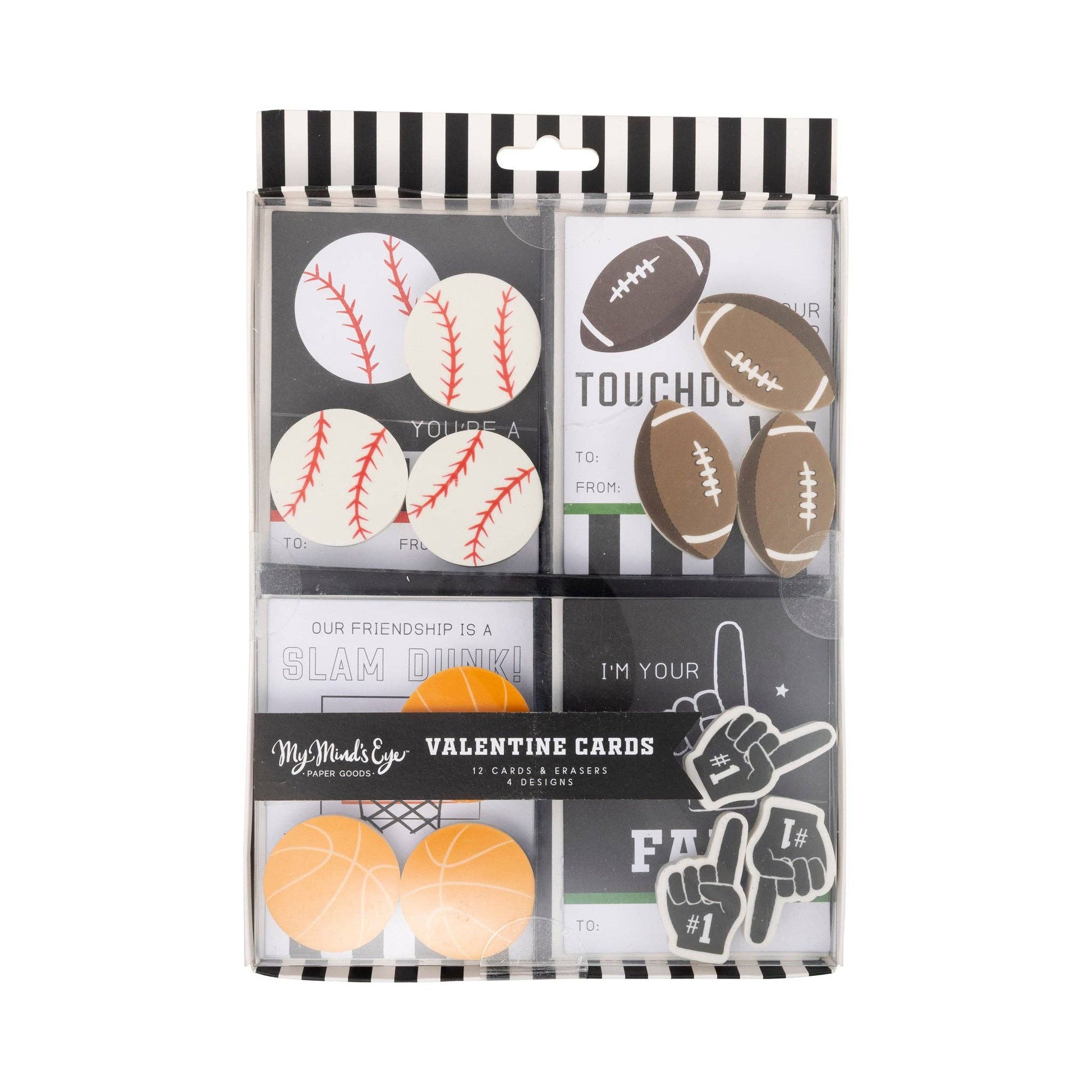 Sports Valentine cards with erasers for kids