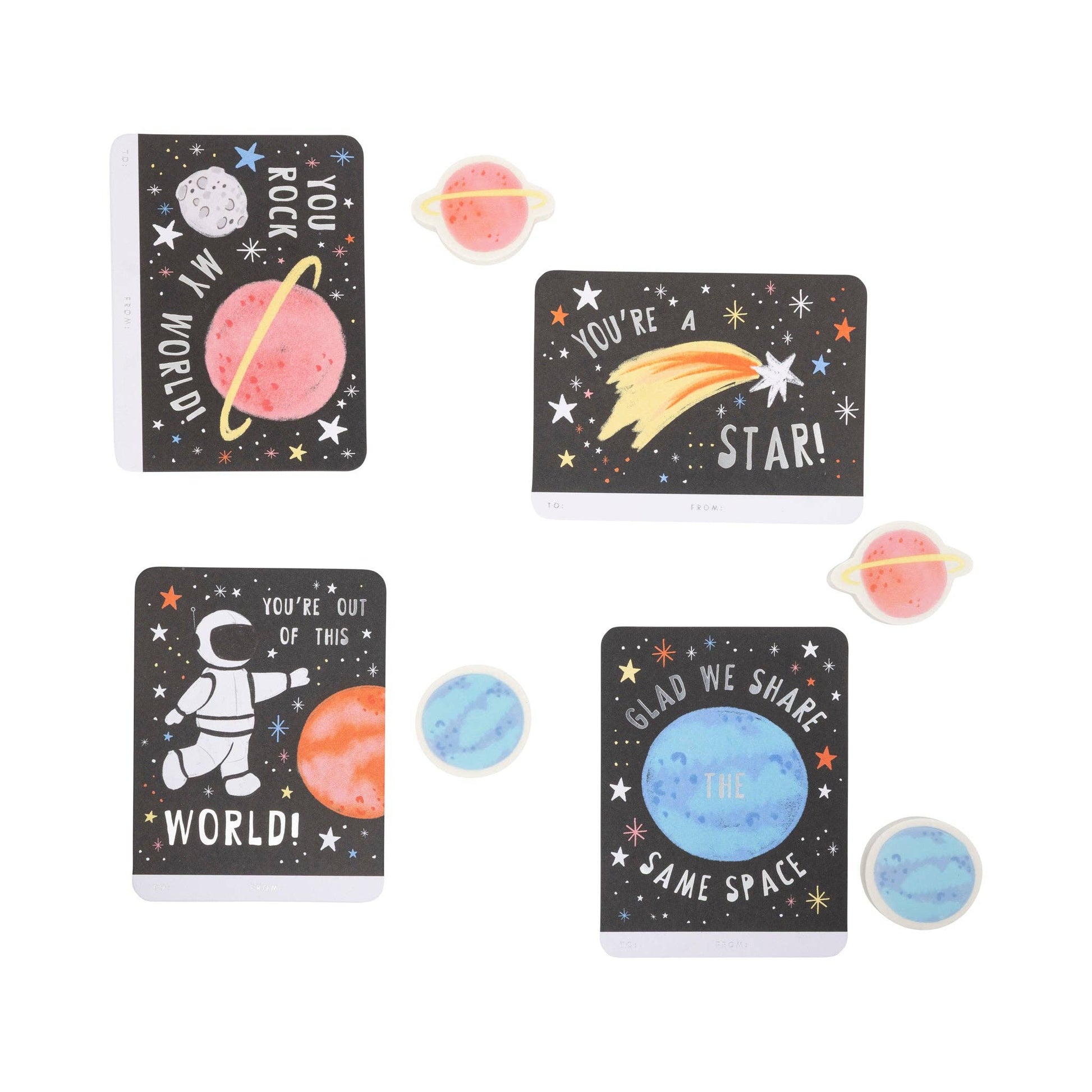 Classroom Valentine exchange set with planet theme