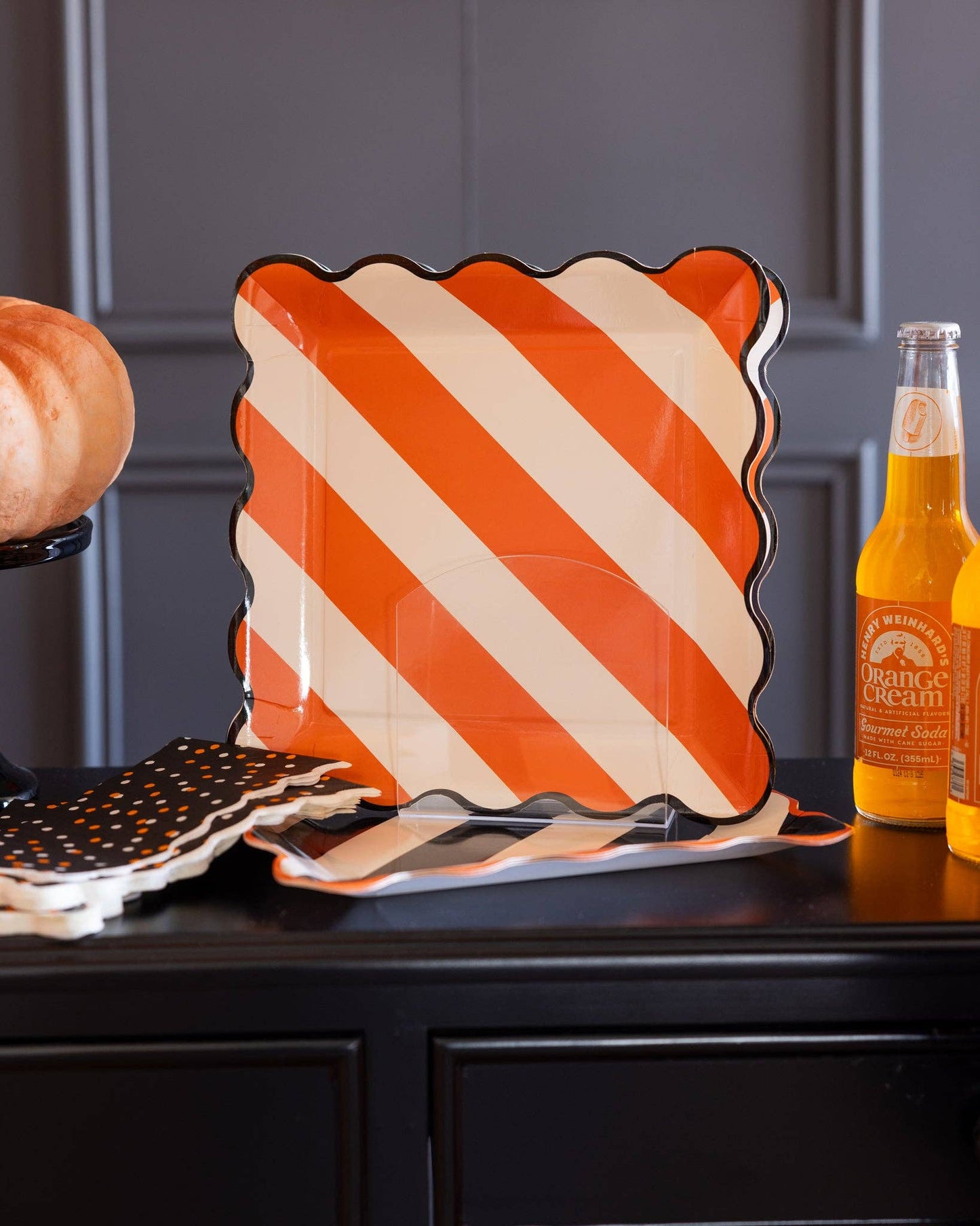 “Earning Your Stripes” 🖤 Halloween Striped Paper Plates (8 Count, 10") by My Mind's Eye