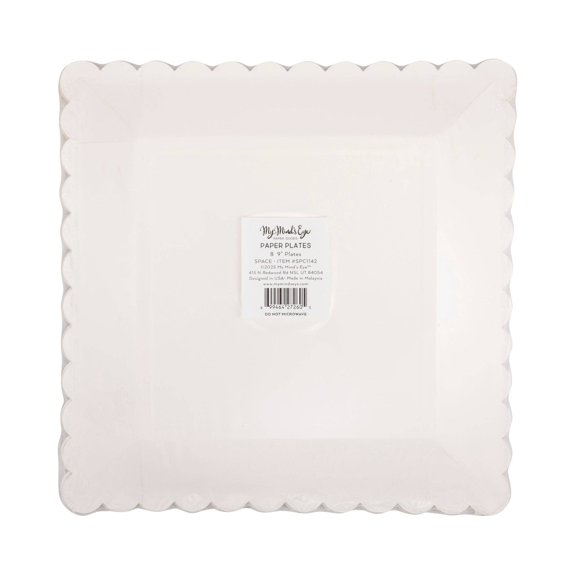 Space design square plates, 9 inches, 8-pack, with gold foil for space-themed parties.