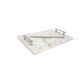 Marble Challah Board Beaded Handles and Knife: Gold