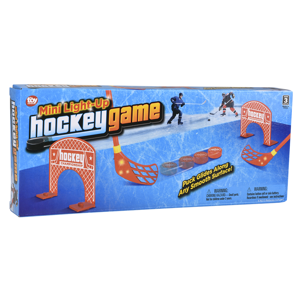 Two-player glow hockey set with replaceable batteries