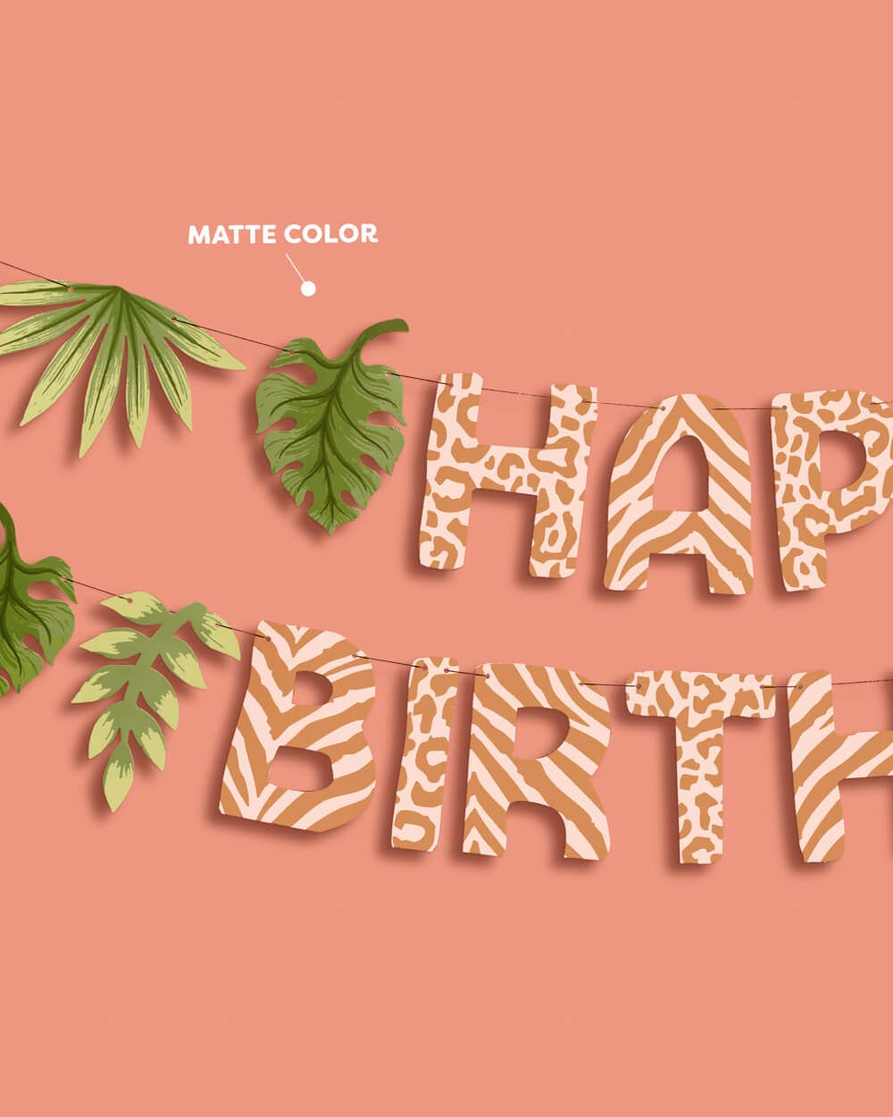 “Wild Times” 🦁 Safari Happy Birthday Banner - animal print + leaf icons, kids by xo, fetti