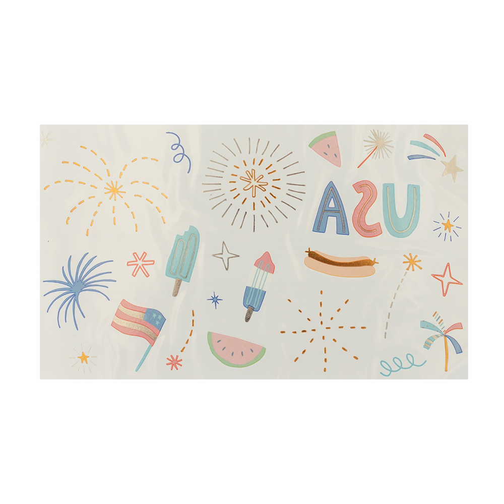 Sparkling temporary tattoos for 4th of July, featuring stars, stripes, and festive designs.