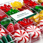 Clear box overflowing with colorful candies, offering a delightful assortment of sweets for candy lovers!