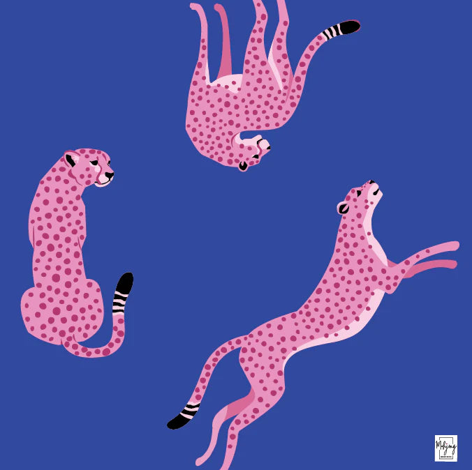 Cobalt blue Mahjong mat with leaping leopard design