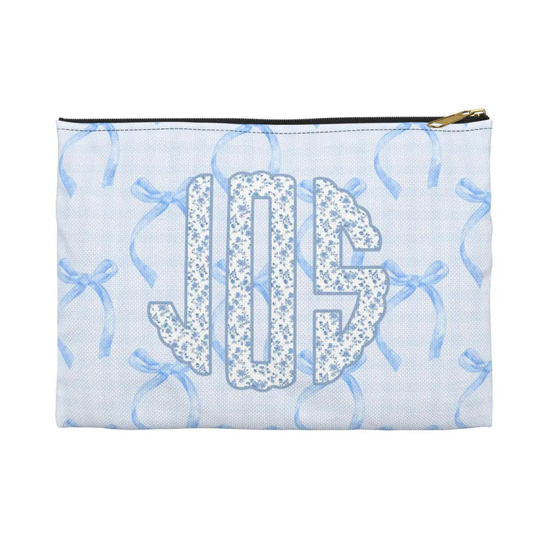 La Petit Bleu  🎀 Personalized Coquette Monogram Pencil or Skincare Pouch