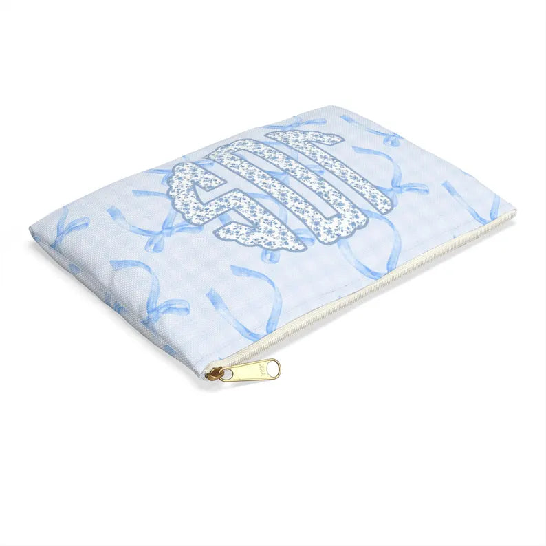La Petit Bleu  🎀 Personalized Coquette Monogram Pencil or Skincare Pouch