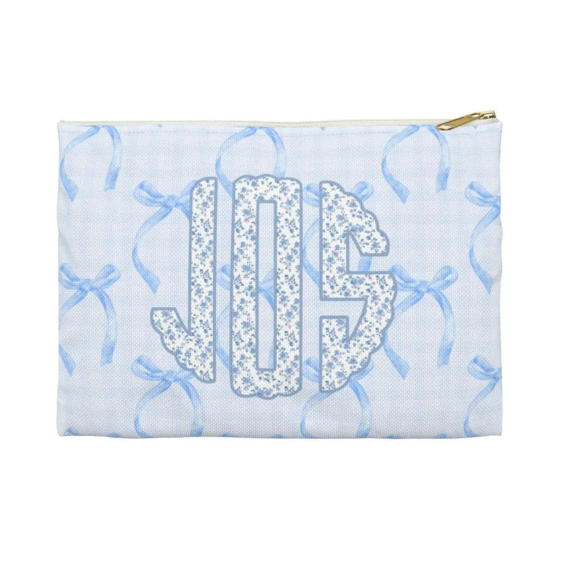 La Petit Bleu  🎀 Personalized Coquette Monogram Pencil or Skincare Pouch