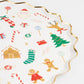 Festive Christmas paper plates with shiny gold foil details, fluted border, and high-quality design.