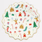 Festive Christmas paper plates with shiny gold foil details, fluted border, and high-quality design.