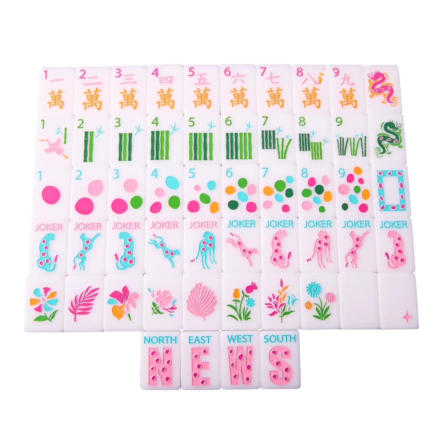 Engraved acrylic Mahjong tiles with colorful artwork