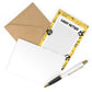 Custom stationery set for campers with prompts. Includes 7 flat note cards on smooth white cardstock and craft brown envelopes. Personalize with your child's name. Ideal for summer camp communication and keepsakes.