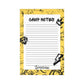 Custom stationery set for campers with prompts. Includes 7 flat note cards on smooth white cardstock and craft brown envelopes. Personalize with your child's name. Ideal for summer camp communication and keepsakes.