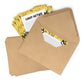 Custom stationery set for campers with prompts. Includes 7 flat note cards on smooth white cardstock and craft brown envelopes. Personalize with your child's name. Ideal for summer camp communication and keepsakes.