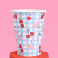 Cherry Paper Cups – 12oz Blue Gingham Party Cups (Set of 24)