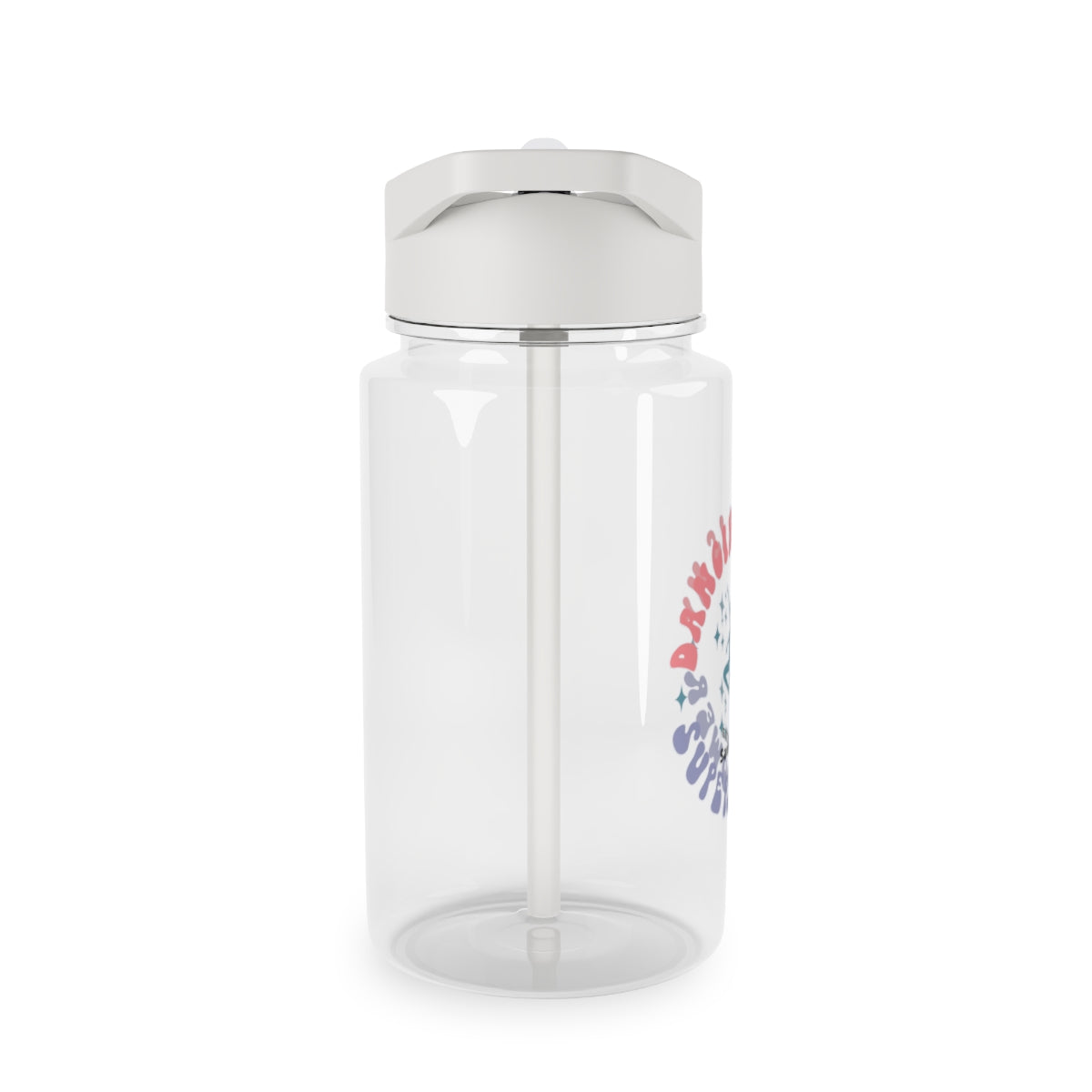 Personalized Tritan water bottle with 'Dancing is my Superpower' design, featuring a biodegradable construction and available in two sizes. Equipped with a grey spill-resistant lid and clear mouthpiece, this BPA-free bottle is perfect for dance parties and eco-conscious hydration.