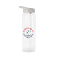Personalized Tritan water bottle with 'Dancing is my Superpower' design, featuring a biodegradable construction and available in two sizes. Equipped with a grey spill-resistant lid and clear mouthpiece, this BPA-free bottle is perfect for dance parties and eco-conscious hydration.