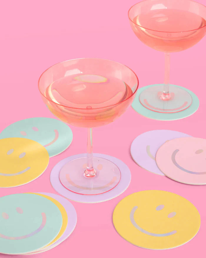 Colorful Disposable Coasters – 16 Smiley Face Coasters with Fun & Trendy Design