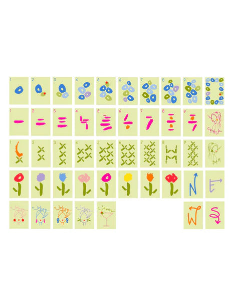 Close-up of Mahjong tiles on table