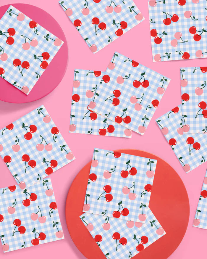 Party-Ready Cherry Napkins – Cute Gingham Print with Red & Pink Cherries! 