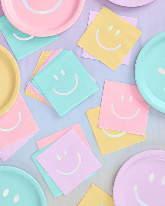 Smiley Face Cocktail Napkins – 24-Pack Colorful 3-Ply Party Napkins! 